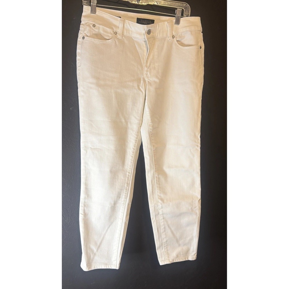 Talbots Flawless 5 Pocket White Jeans Petite 10P Slim Straight Stretch Ankle